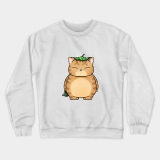 Fat Orange Cat with Leaf Umbrella Crewneck Sweatshirt